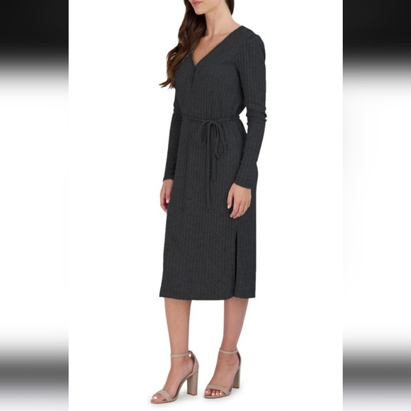 EUC Julia Jordan Sweater Midi Dress w/ Removable Belt, Button V-neck, sz 8 - Picture 2 of 11